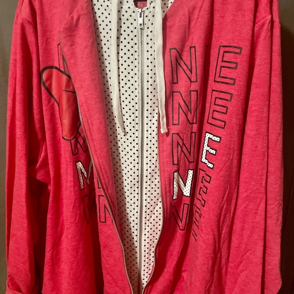DISNEY SOLD Authentic Minnie Mouse red bow double zip polka dot Hoodie NWT - Picture 2 of 8